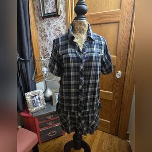 Fox Racing Navy and Green Plaid DRESS, Nice Detailing, Size L/XL